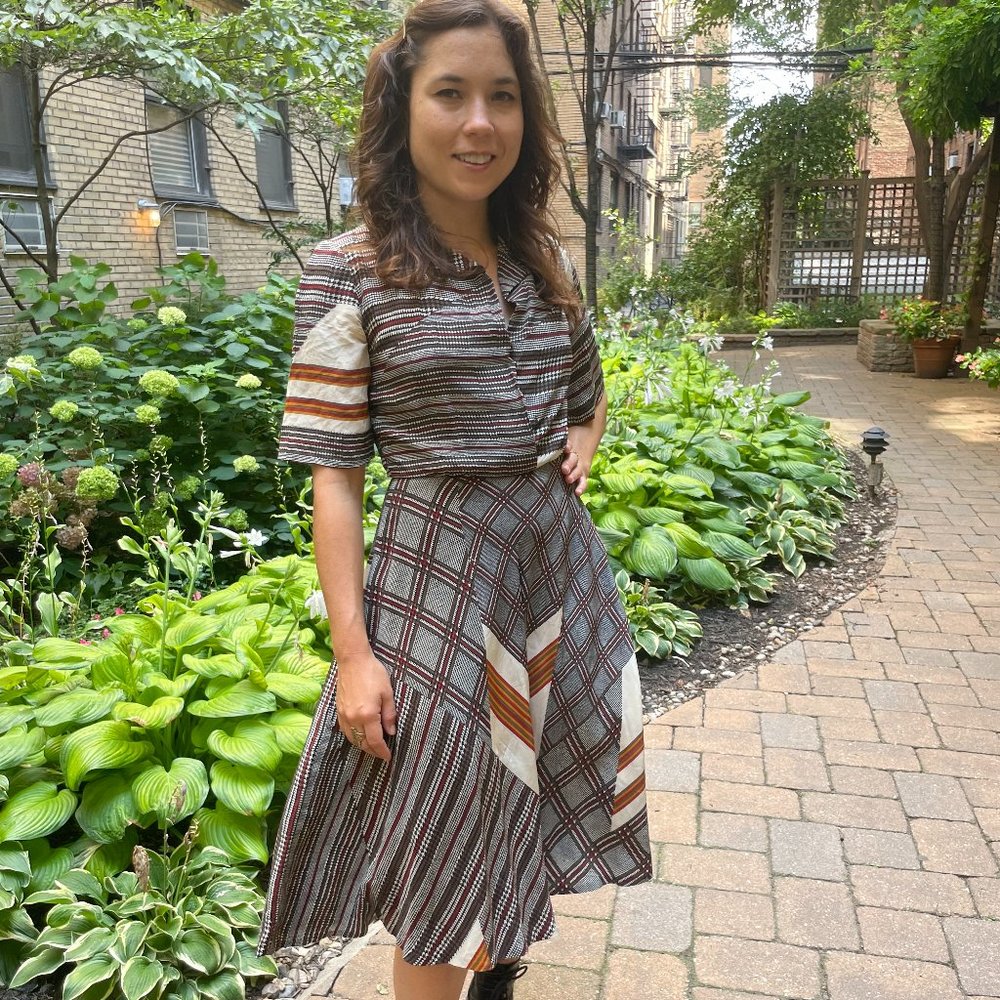 Brown Silk Herringbone Vintage Dress